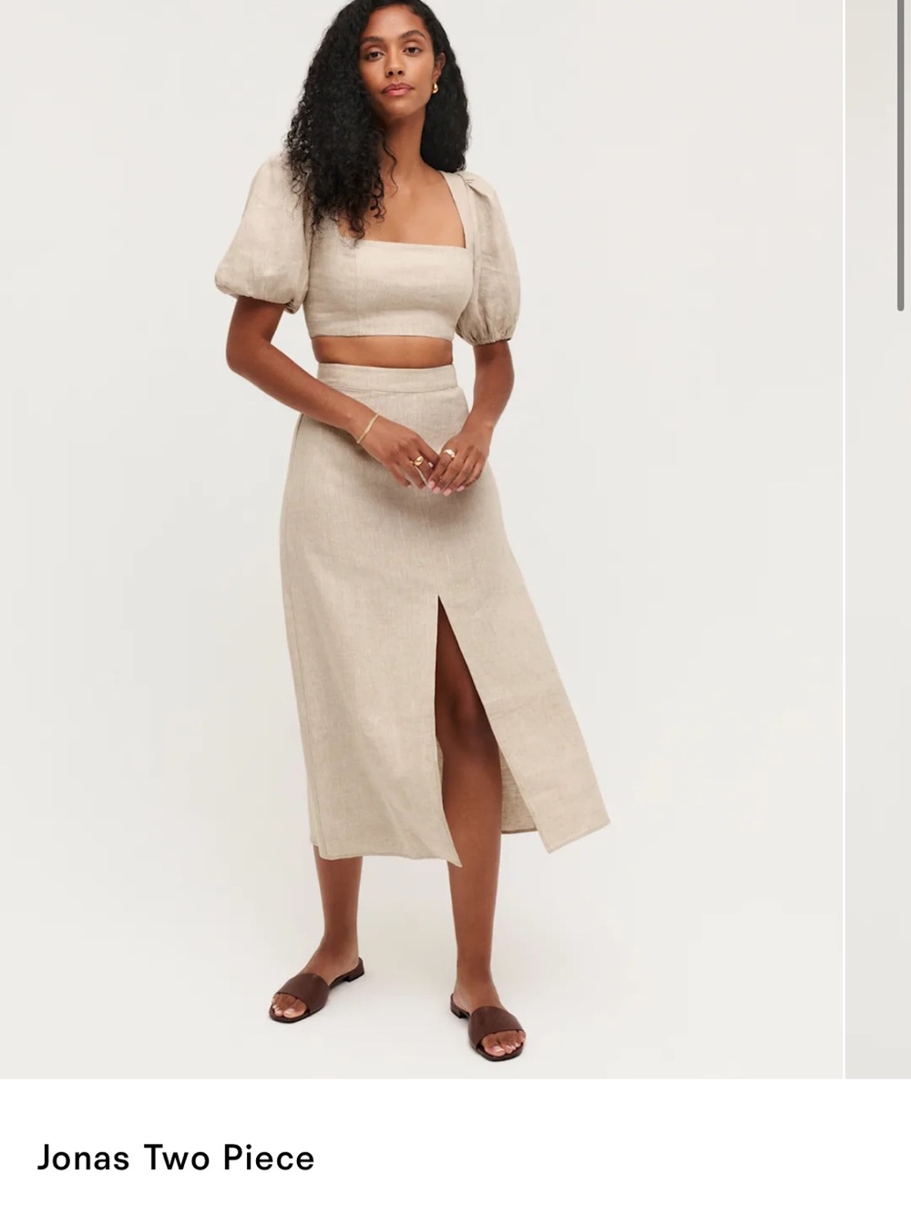 Reformation Jonas Linen shirt and Skirt in Natural Beige